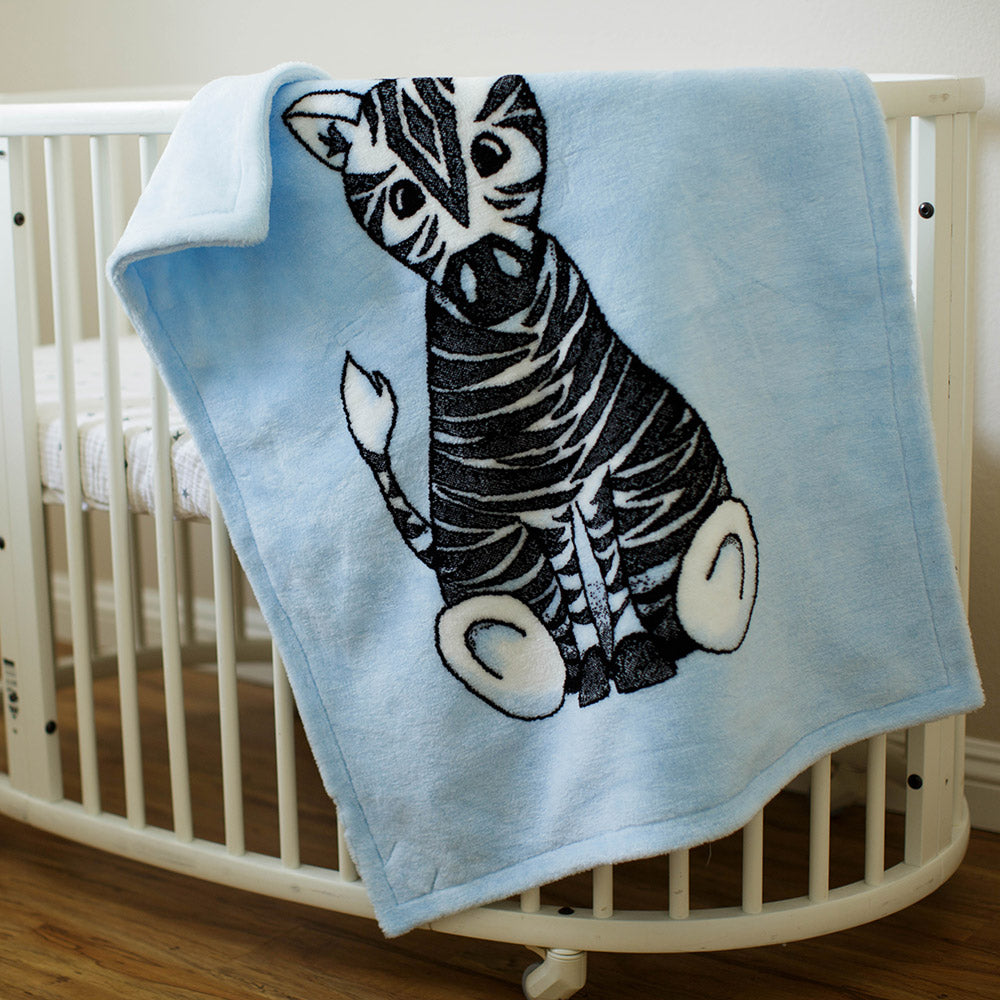 Baby Zebra Blue Baby Blanket
