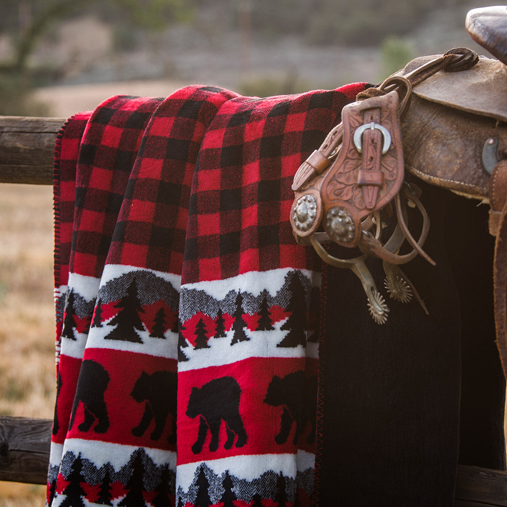 Bear Plaid Border Blanket 60"x72"