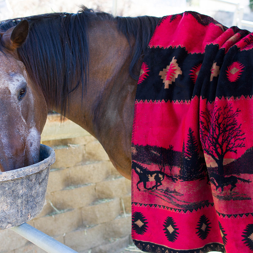 Red Running Horses Blanket